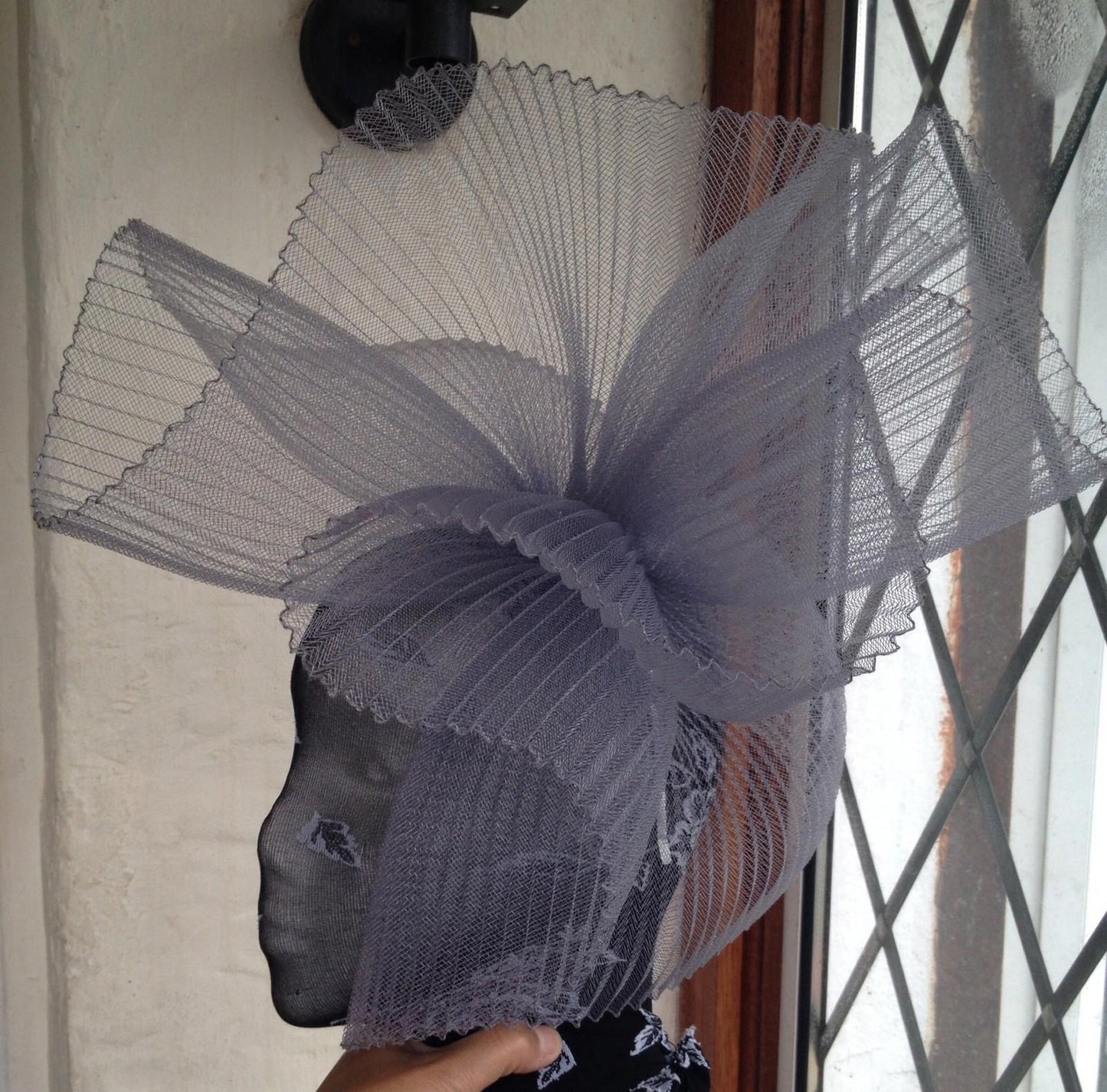 Grey feather fascinator millinery burlesque headband wedding hat hair piece