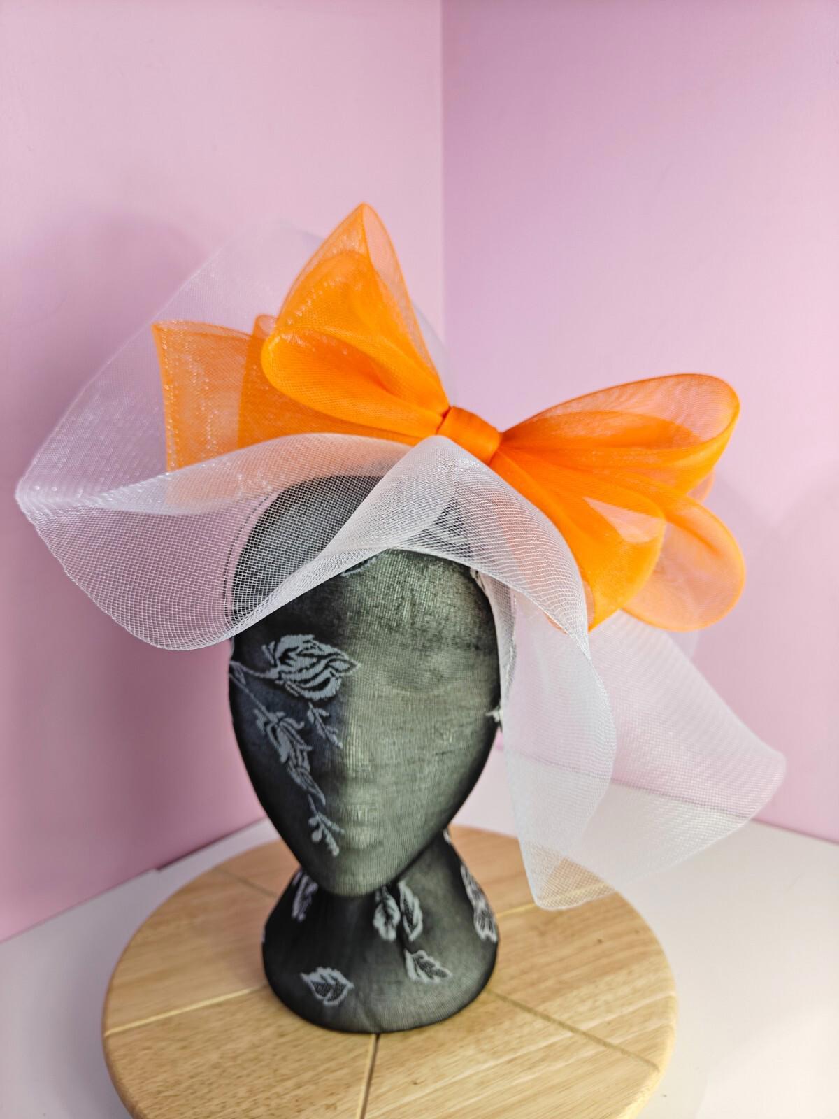 white orange fascinator millinery headband derby wedding hat ascot race