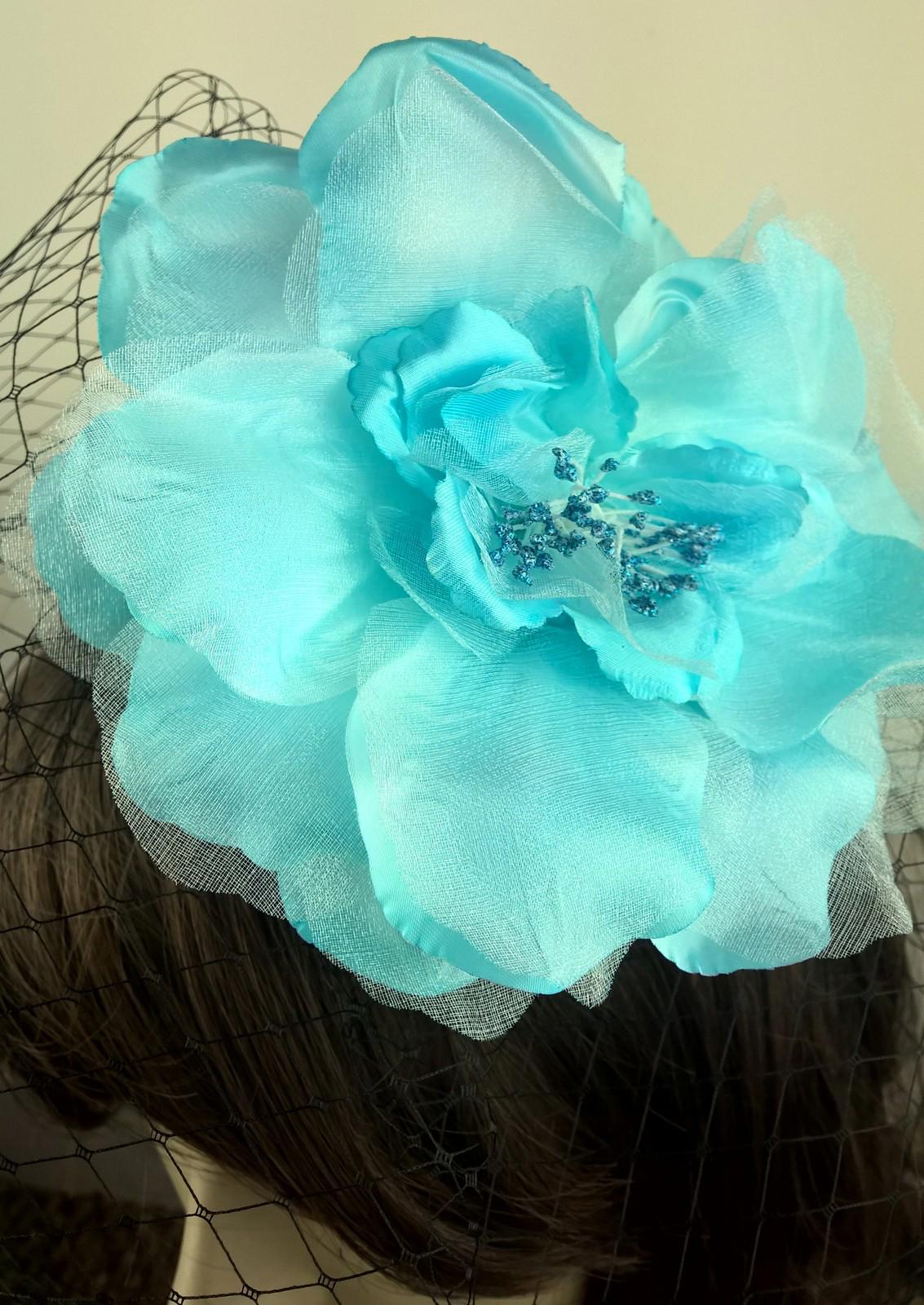 turquoise satin flower black veiling fascinator hair clip ascot wedding bridal x