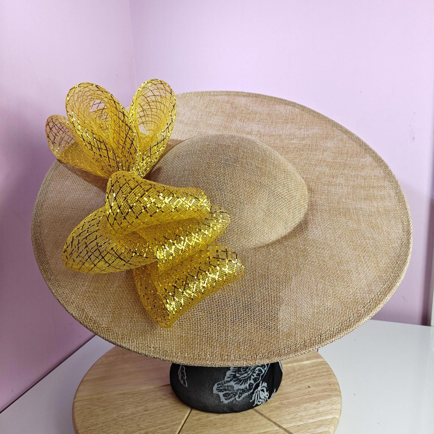 champagne gold large fascinator wedding hat  Kentucky Derby Royal Ascot bow