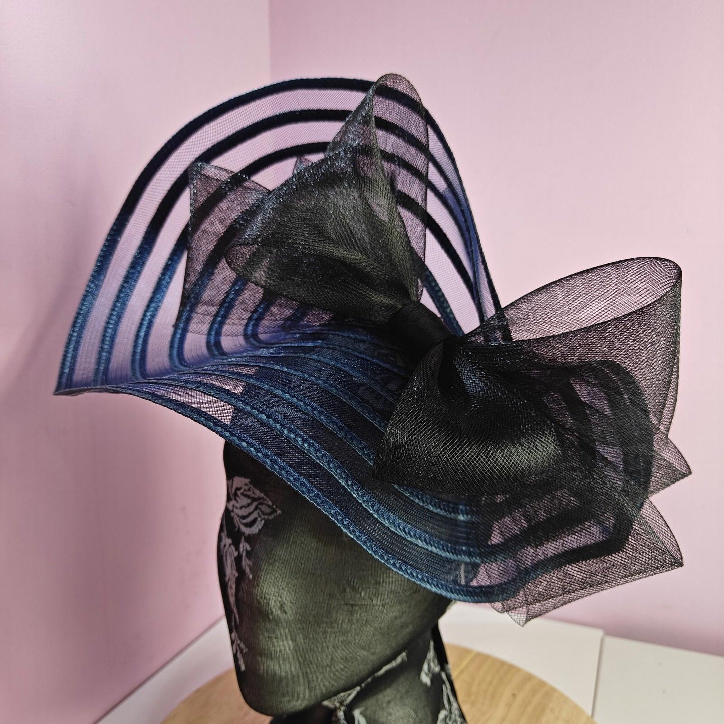 navy blue black bow fascinator millinery wedding hat Kentucky Derby Royal Ascot