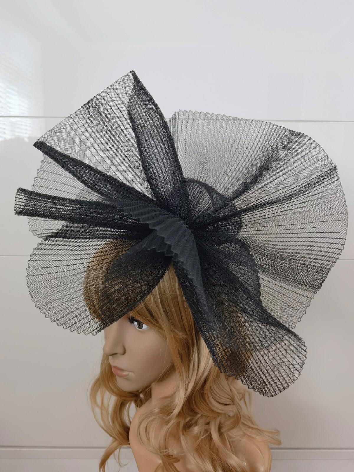 black fascinator millinery burlesque wedding hat hair piece ascot race bridal