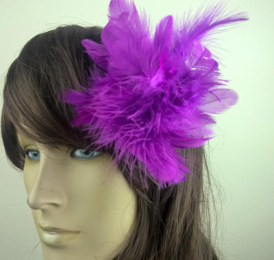 purple feather flower fascinator millinery hair clip wedding piece ascot race