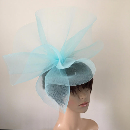 duck egg light pale baby blue feather headband fascinator millinery wedding hat