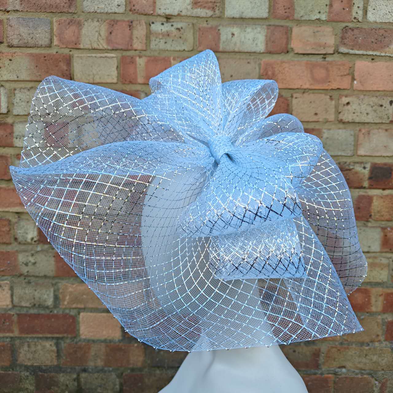 silver crinoline fascinator millinery burlesque headband wedding hat hair piece