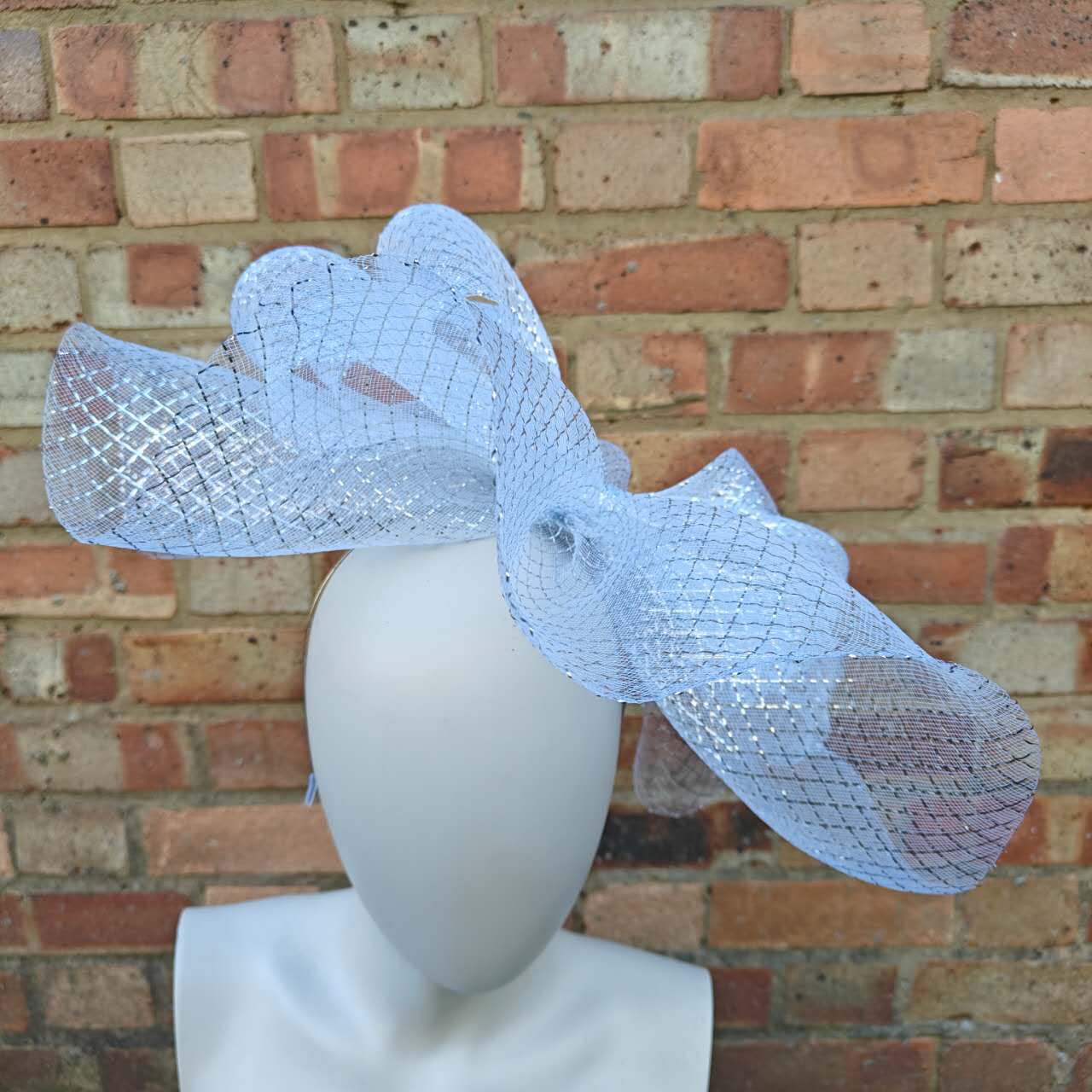 silver crinoline fascinator millinery burlesque headband wedding hat hair piece