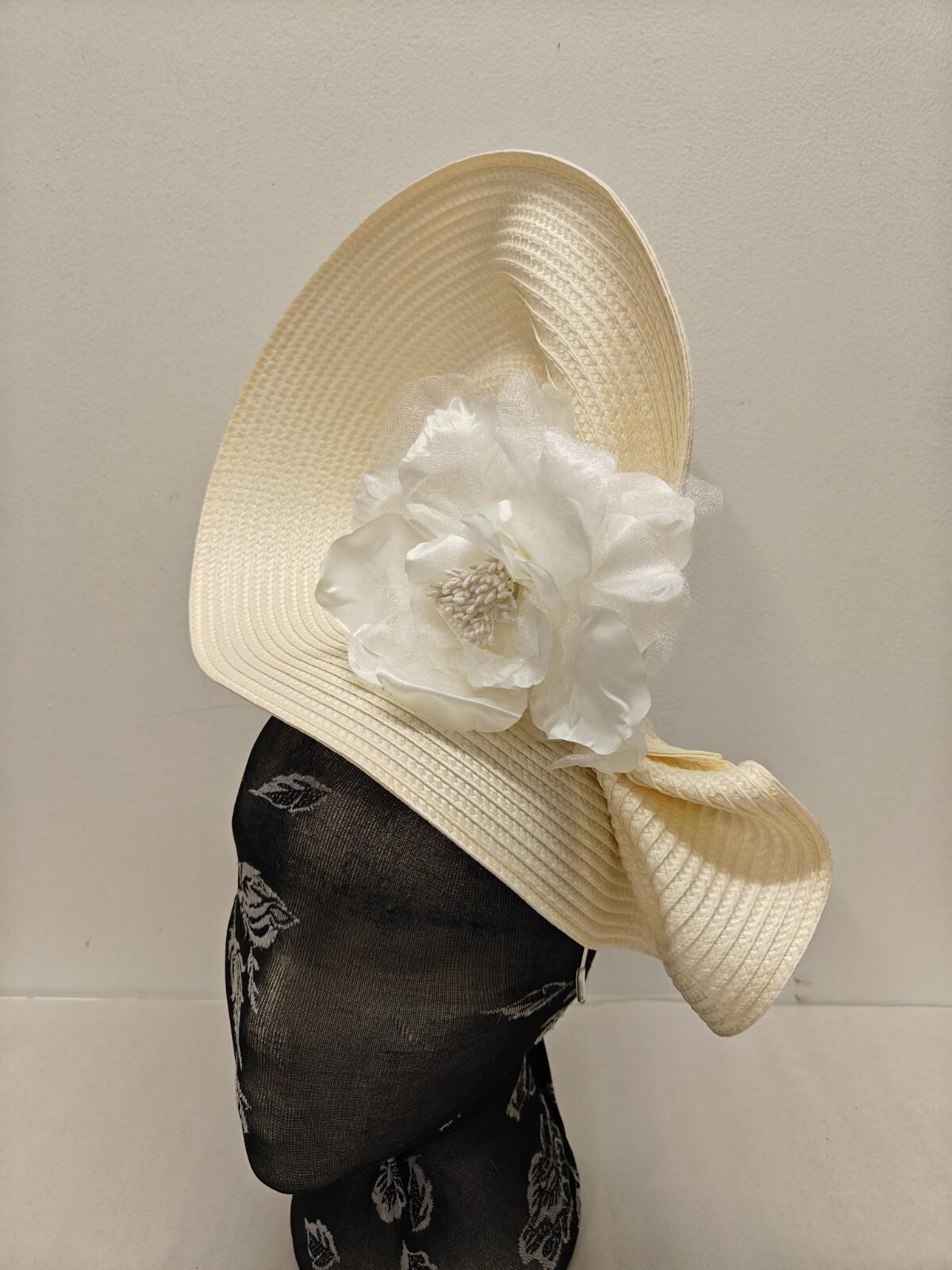 ivory flower large straw fascinator millinery burlesque headband wedding hat