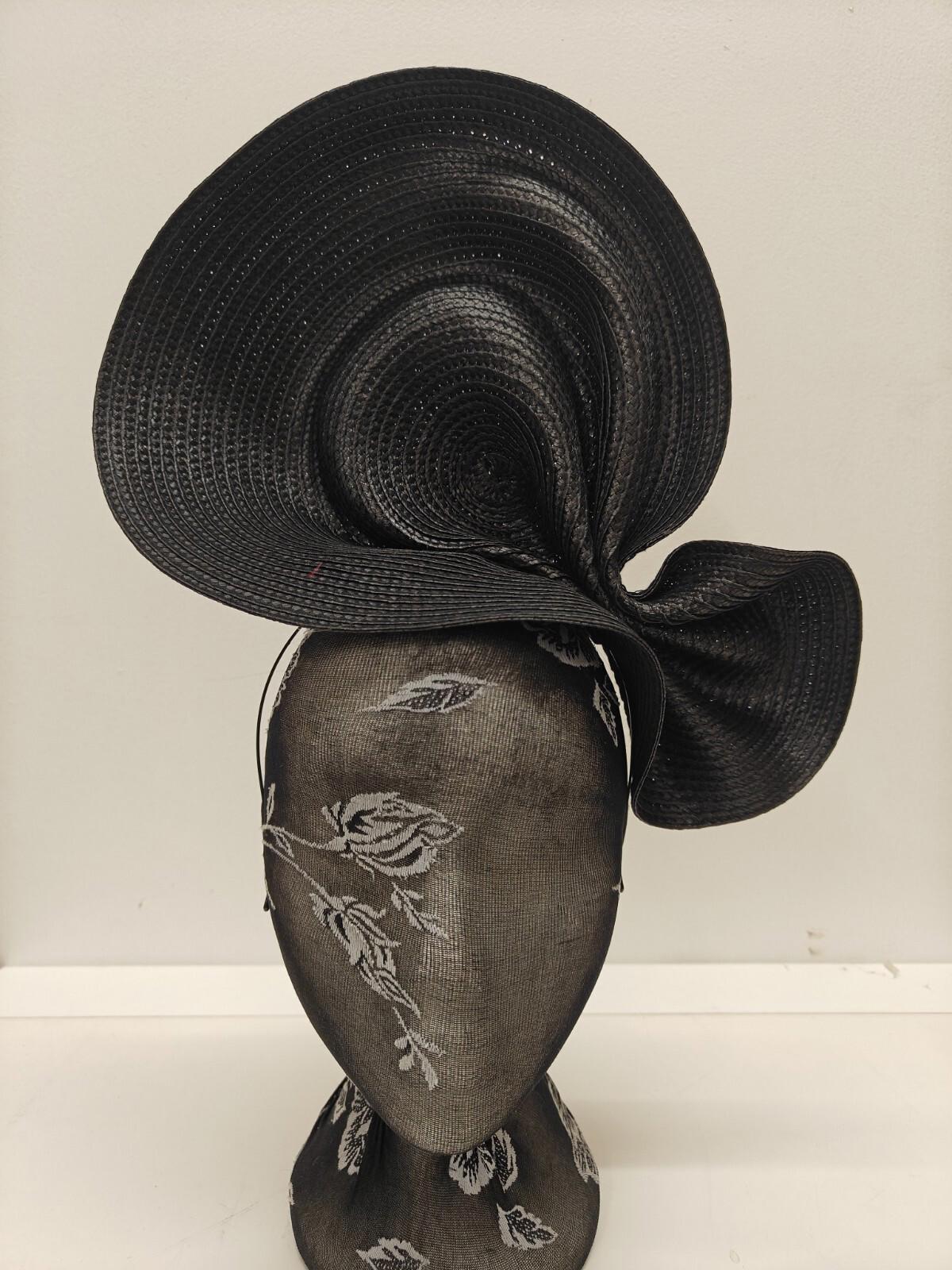 black large straw fascinator millinery burlesque headband wedding hat