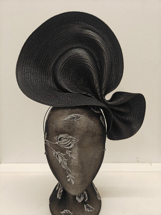 black large straw fascinator millinery burlesque headband wedding hat