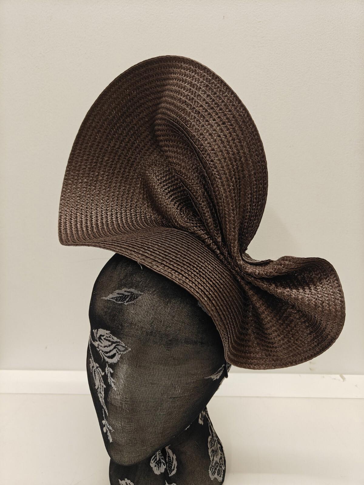 dark brown large straw fascinator millinery burlesque headband wedding hat