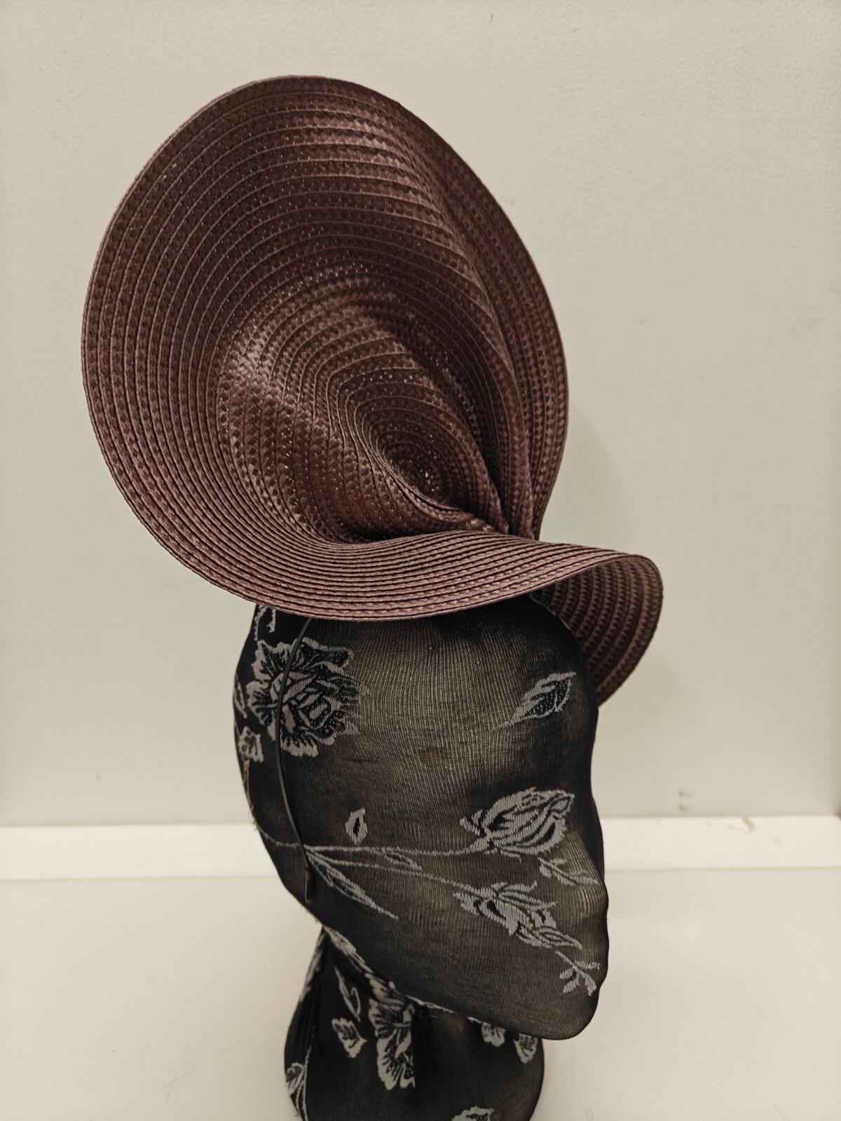 light brown large straw fascinator millinery burlesque headband wedding hat