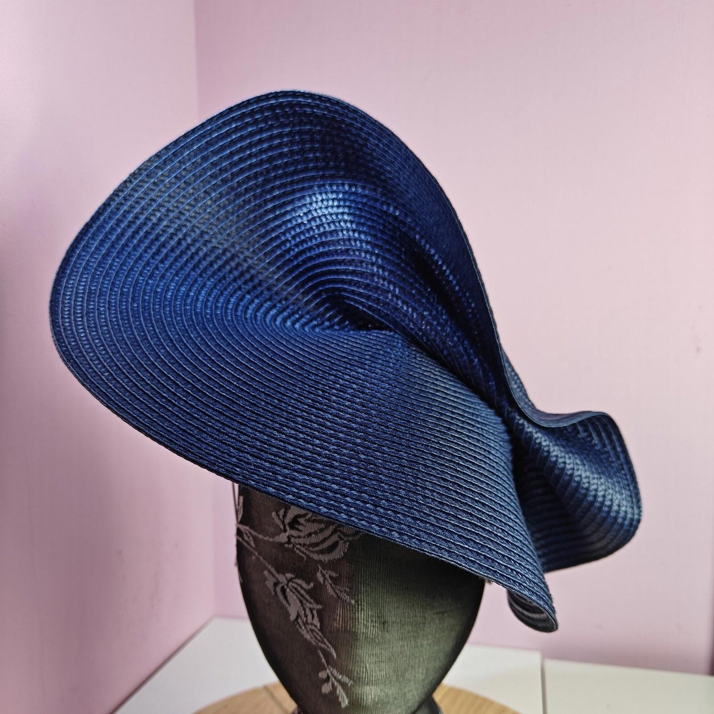 dark blue large straw fascinator wedding hat Kentucky Derby Royal Ascot