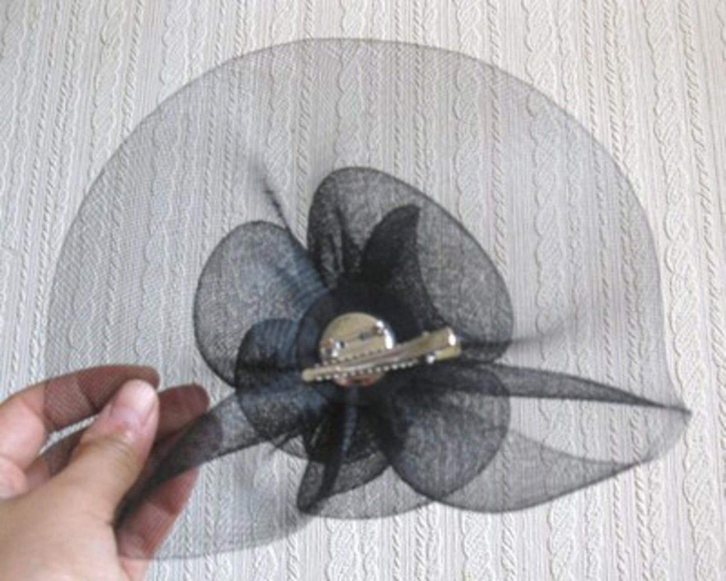 black flower fascinator millinery  brooch clip wedding hat bridal ascot
