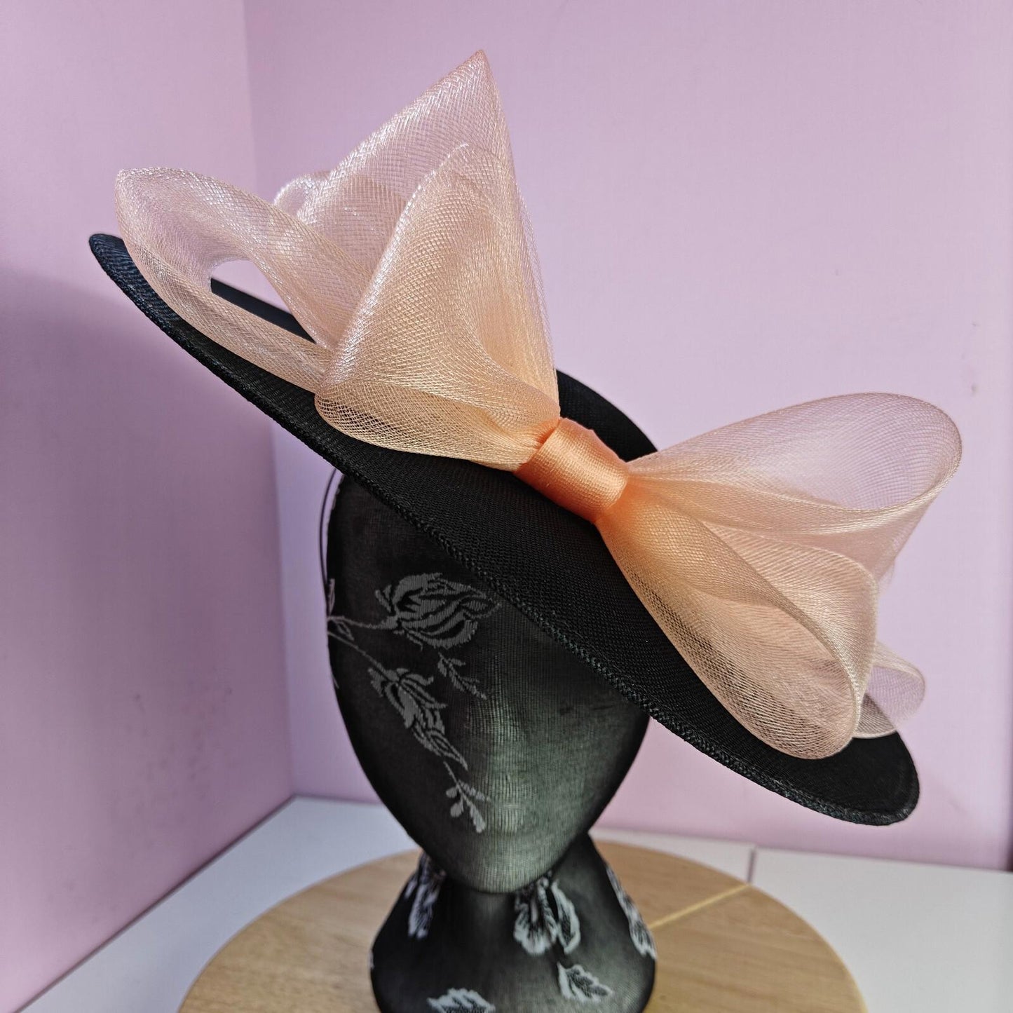 black peach large fascinator wedding hat  Kentucky Derby Royal Ascot bow