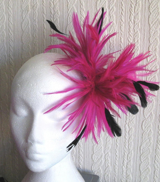 hot pink fascinator millinery feather brooch clip ascot