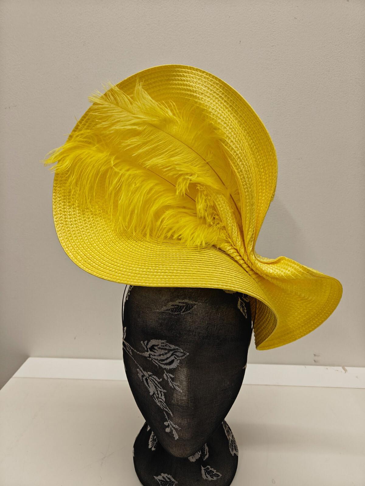 yellow large straw fascinator ostrich feather millinery headband wedding hat