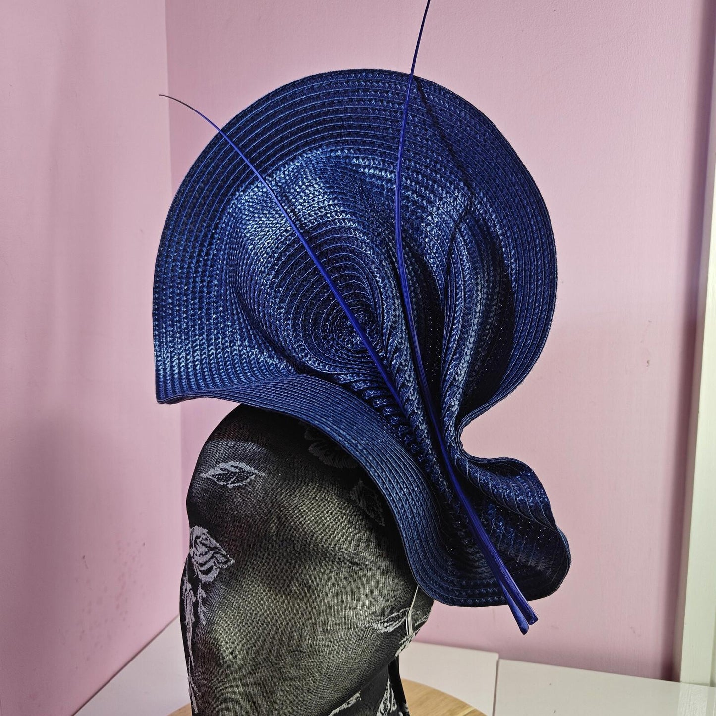 dark blue large straw quill fascinator wedding hat Kentucky Derby Royal Ascot