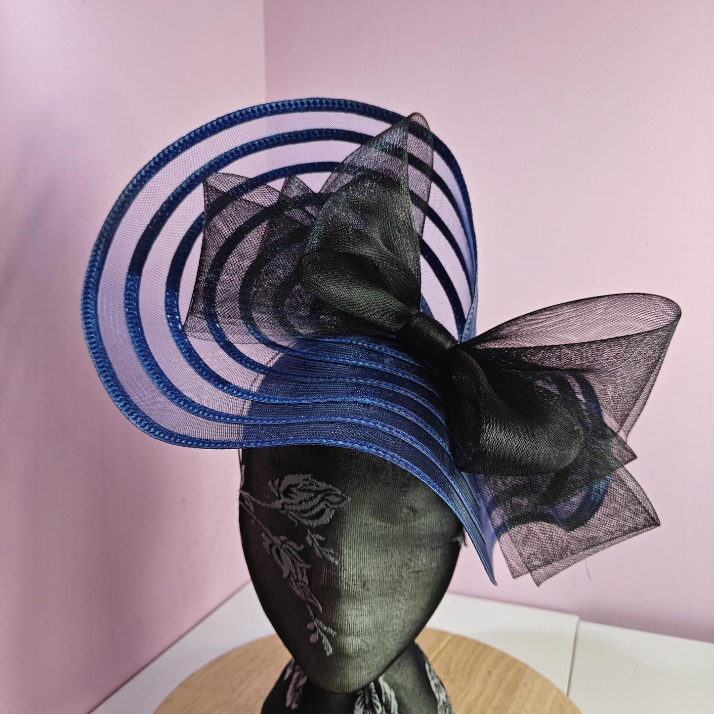 dark blue black bow fascinator millinery wedding hat Kentucky Derby Royal Ascot