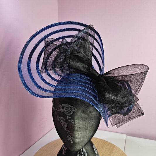 dark blue black bow fascinator millinery wedding hat Kentucky Derby Royal Ascot