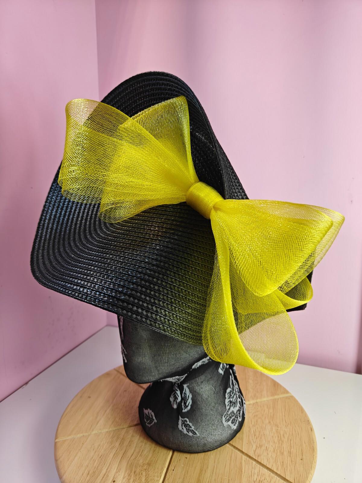 black yellow large straw fascinator wedding hat Kentucky Derby Royal Ascot