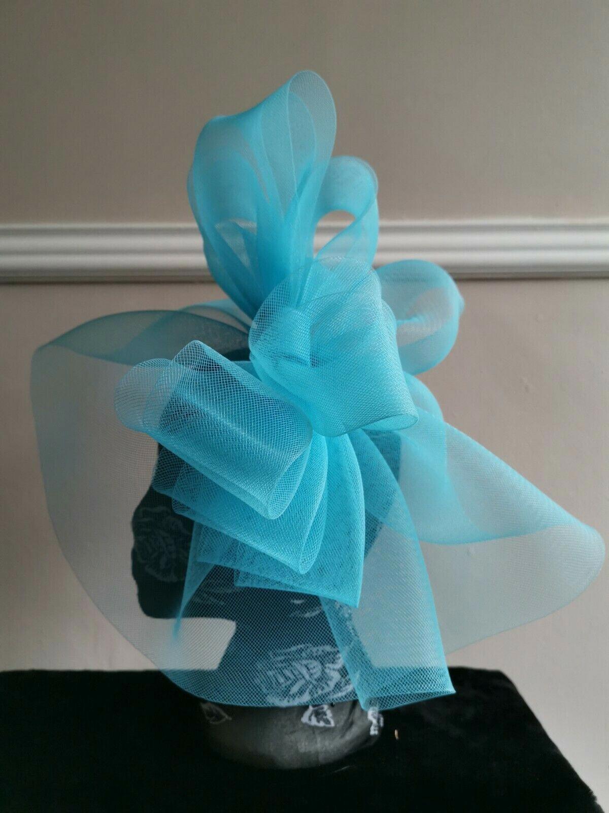 Turquoise blue headband crinoline fascinator millinery hat wedding ascot