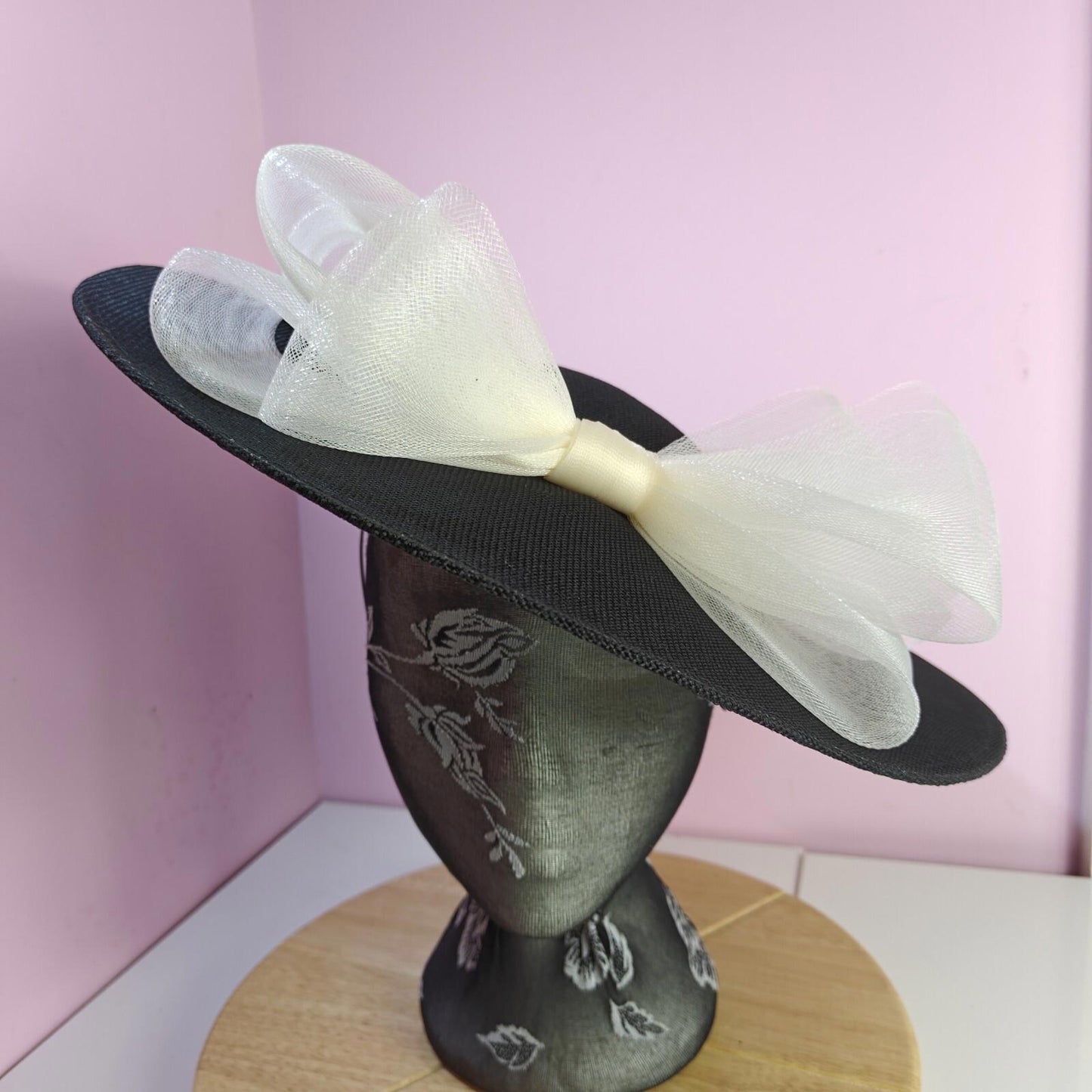 black ivory large fascinator wedding hat  Kentucky Derby Royal Ascot bow