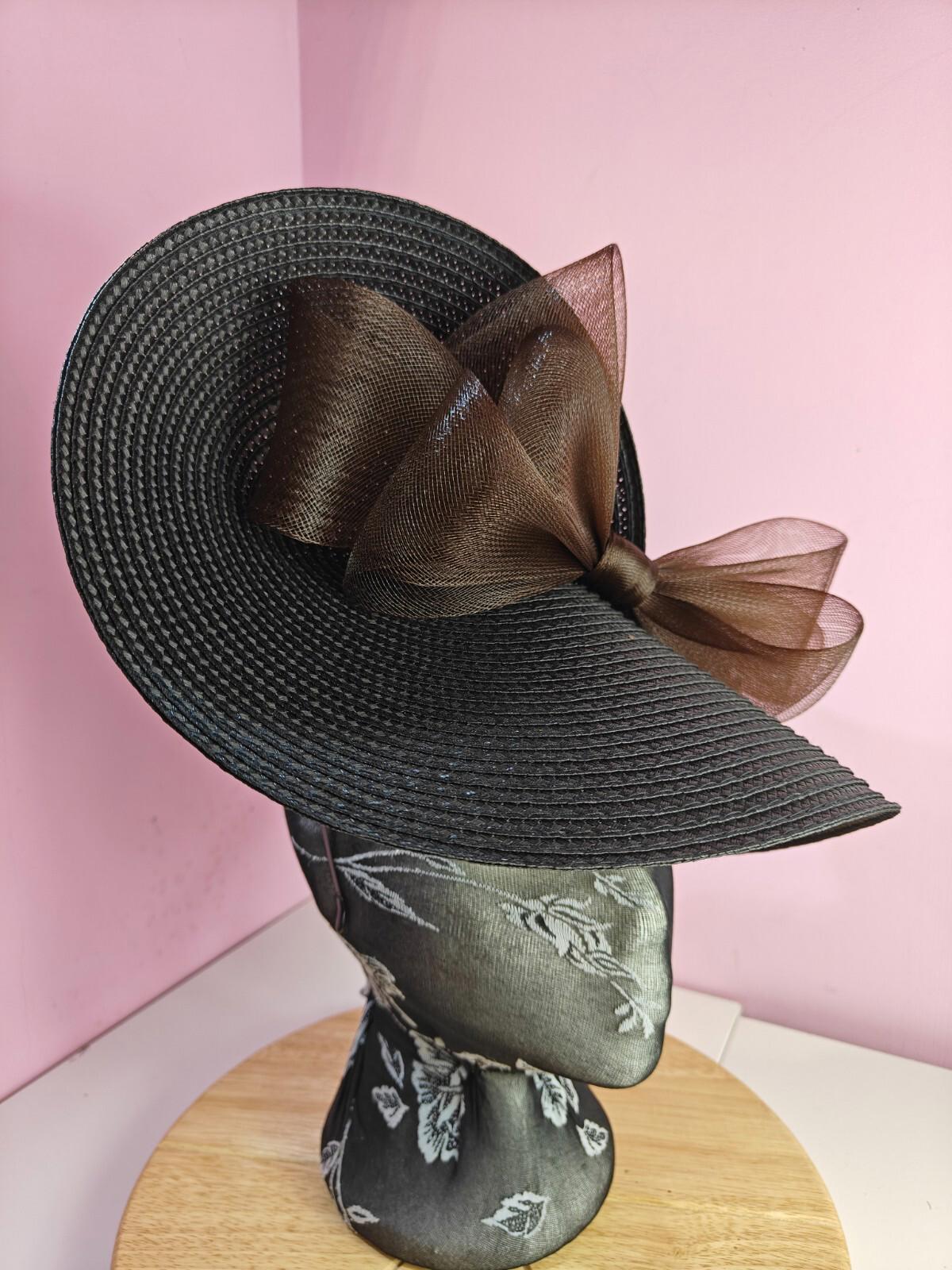 black brown large straw fascinator wedding hat Kentucky Derby Royal Ascot