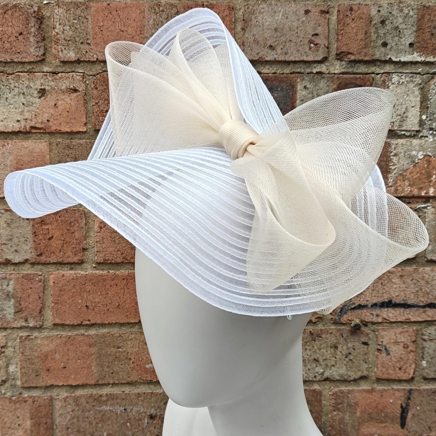 white cream bow crinoline fascinator millinery headband wedding hat party cosplay