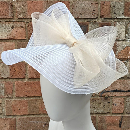 white cream bow crinoline fascinator millinery headband wedding hat party cosplay