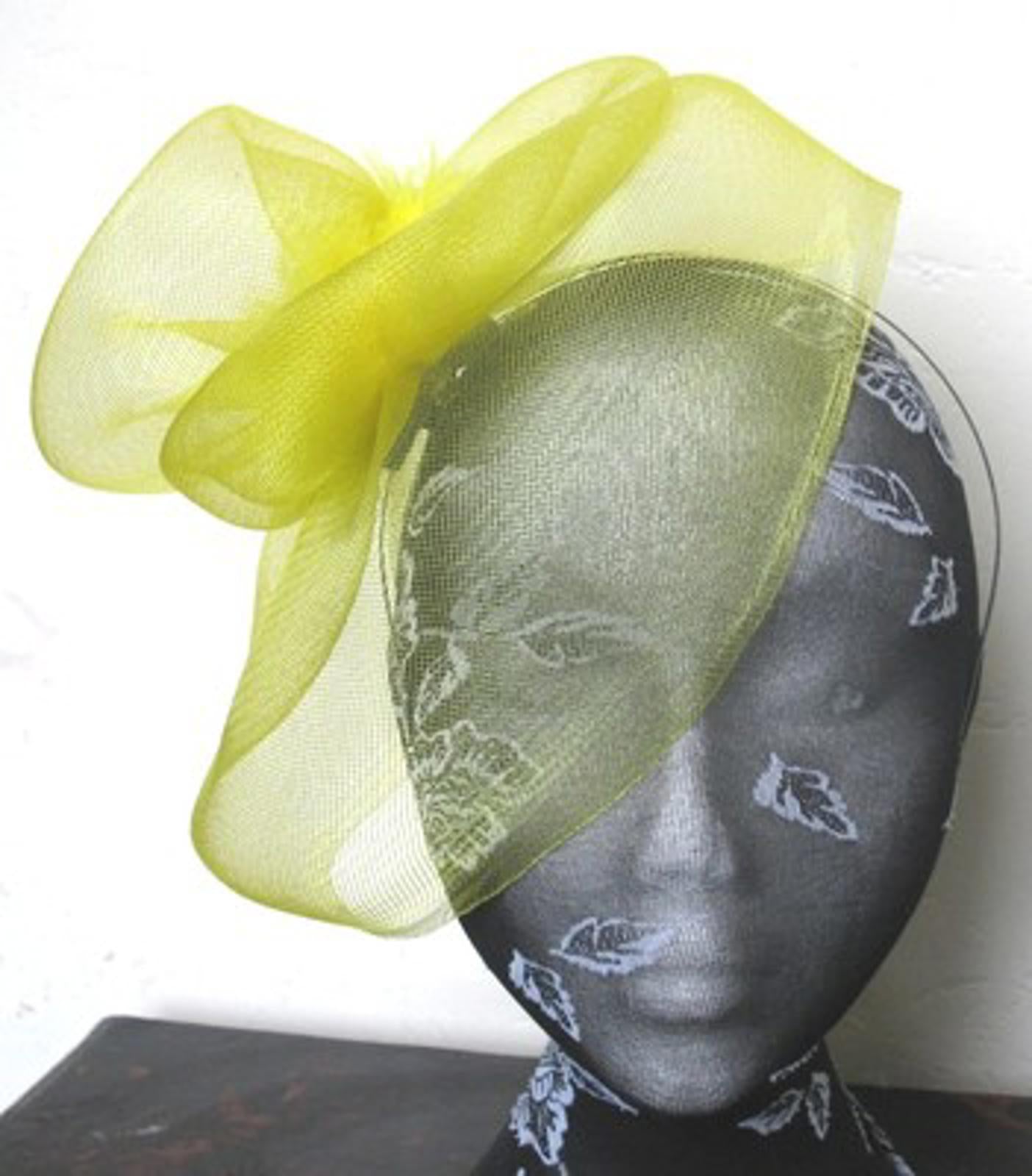 yellow feather fascinator millinery burlesque headband wedding hat hair piece