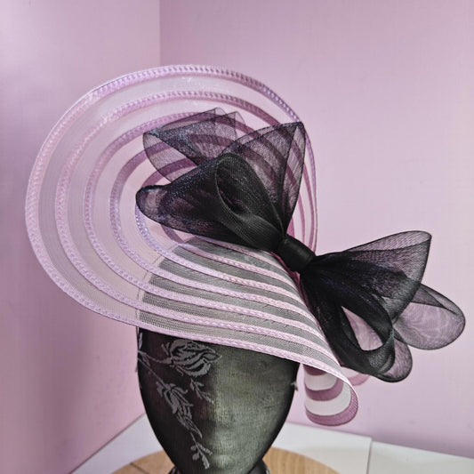 pink black bow fascinator millinery wedding hat Kentucky Derby Royal Ascot