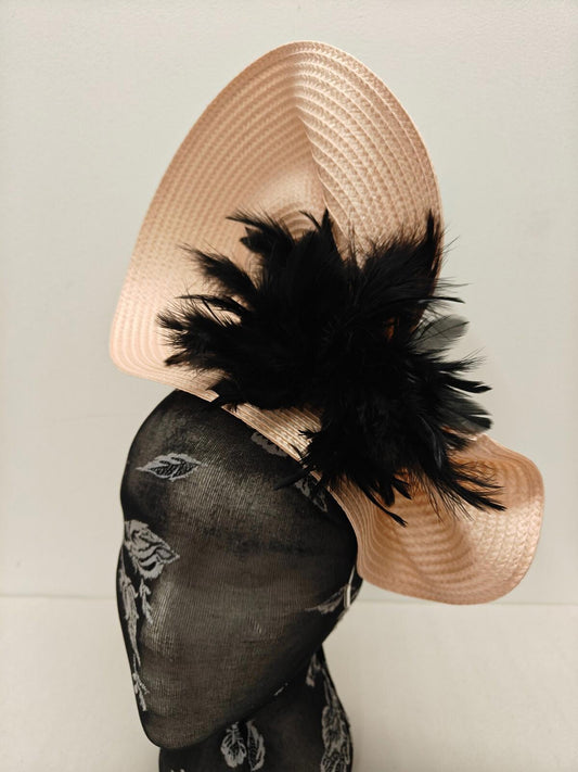 peach black flower large straw fascinator millinery burlesque headband wedding