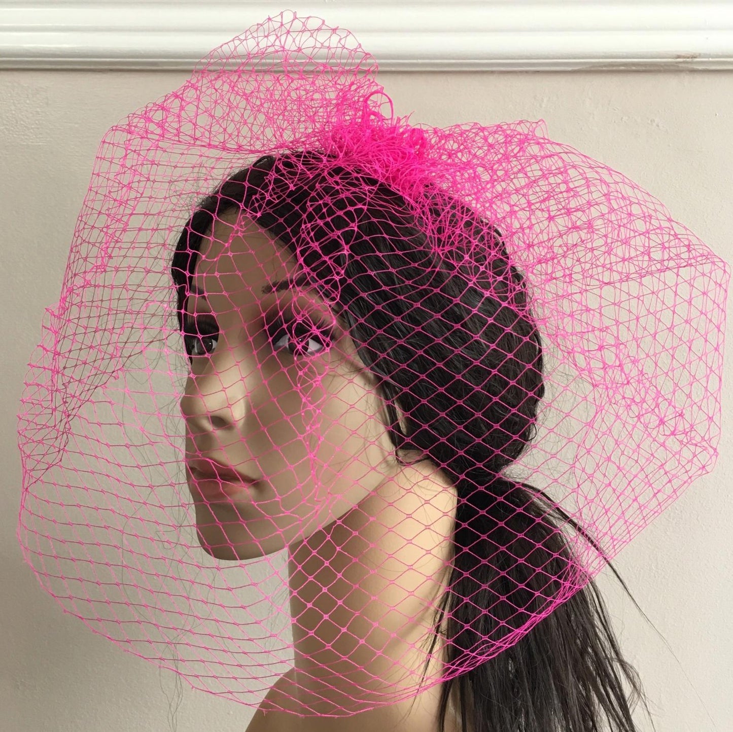 hot pink french veil veiling fascinator wedding bridal hair hat comb clip race