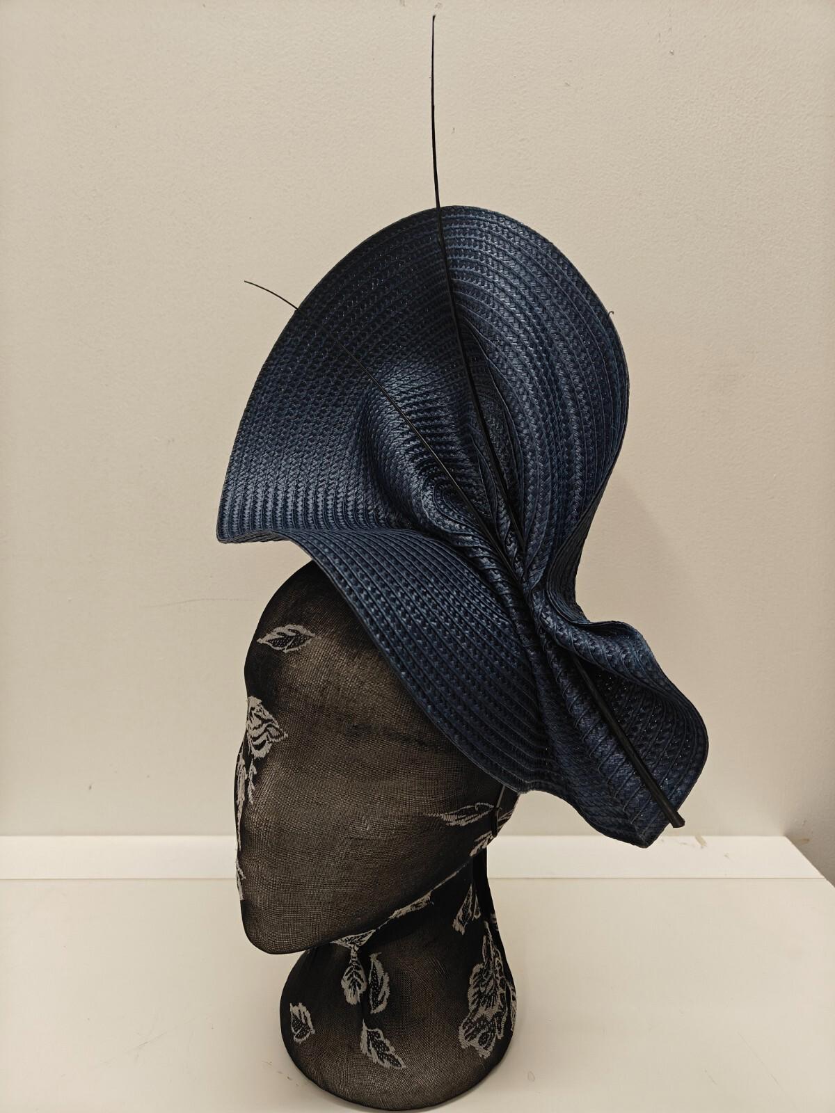 navy blue straw fascinator ostrich quill spine millinery headband wedding hat