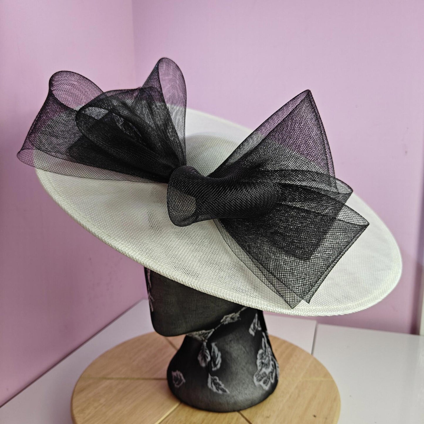 Ivory black large fascinator wedding hat  Kentucky Derby Royal Ascot bow