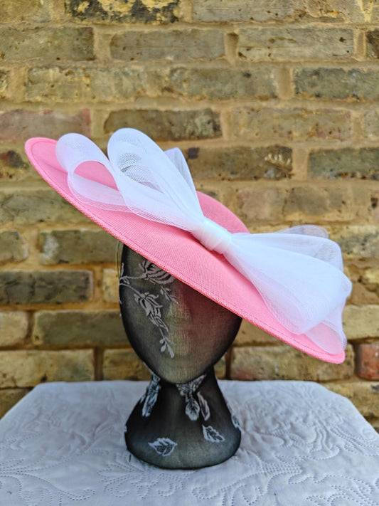 pink white large fascinator wedding hat  Kentucky Derby Royal Ascot bow