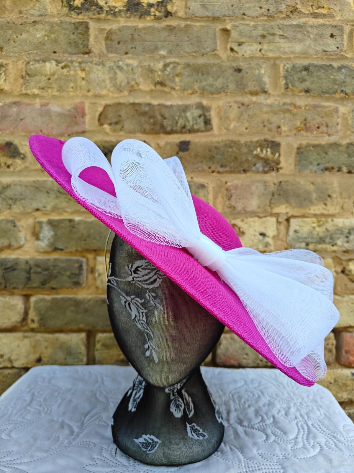 pink white large fascinator wedding hat  Kentucky Derby Royal Ascot bow