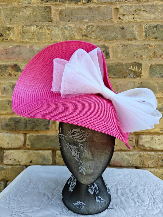 hot pink white large straw fascinator millinery headband wedding hat ascot
