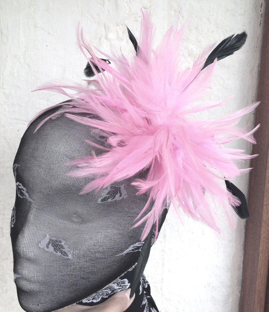 pink fascinator millinery feather brooch clip ascot race wedding bridal hair
