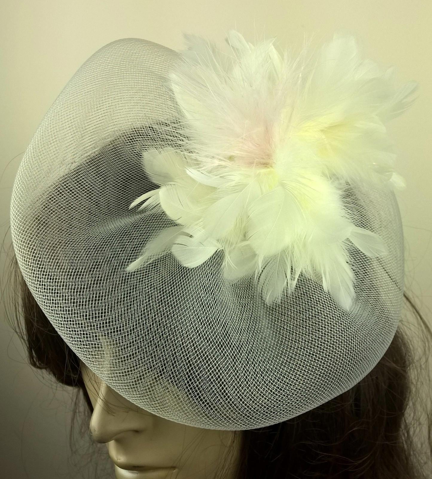 ivory feather fascinator millinery burlesque wedding hat bridal race ascot