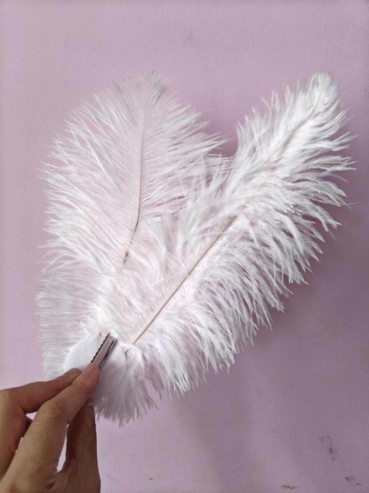 white ostrich feather hair clip fascinator fancy dress costume dance party