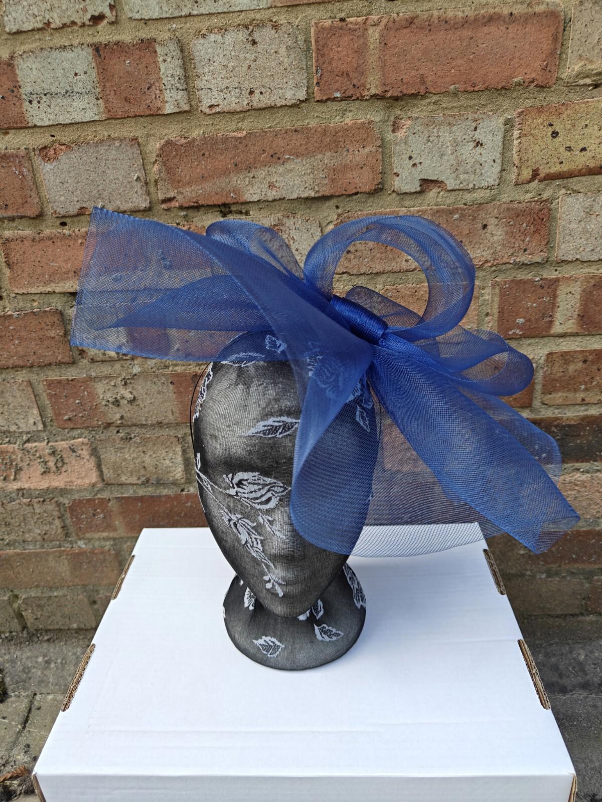 Blue fascinator millinery burlesque headband wedding hat ascot race