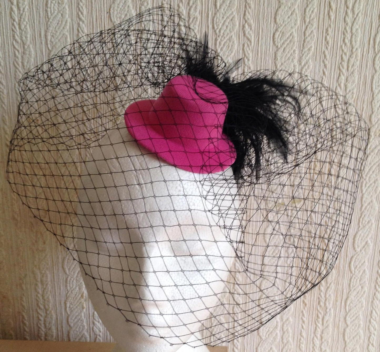 black veiling feather pink mini top hat fascinator millinery wedding party race