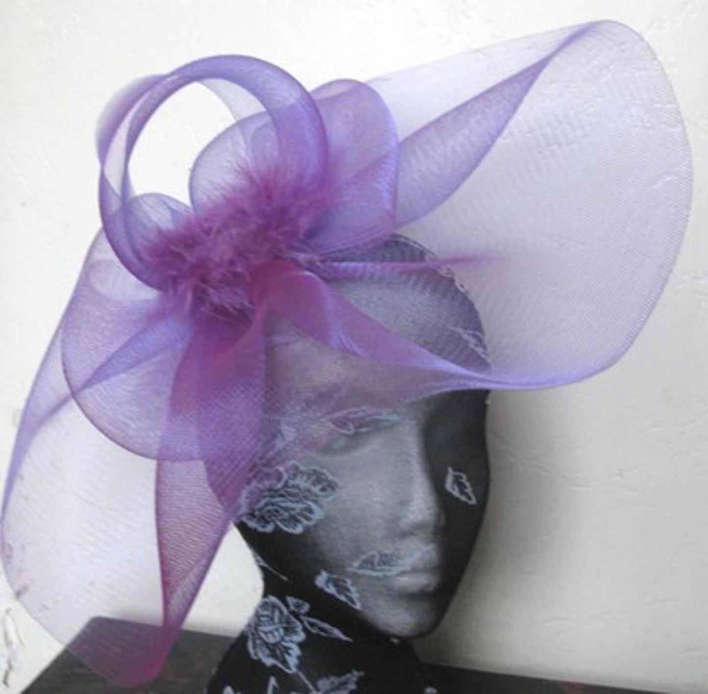 purple feather fascinator millinery burlesque headband wedding hat hair piece