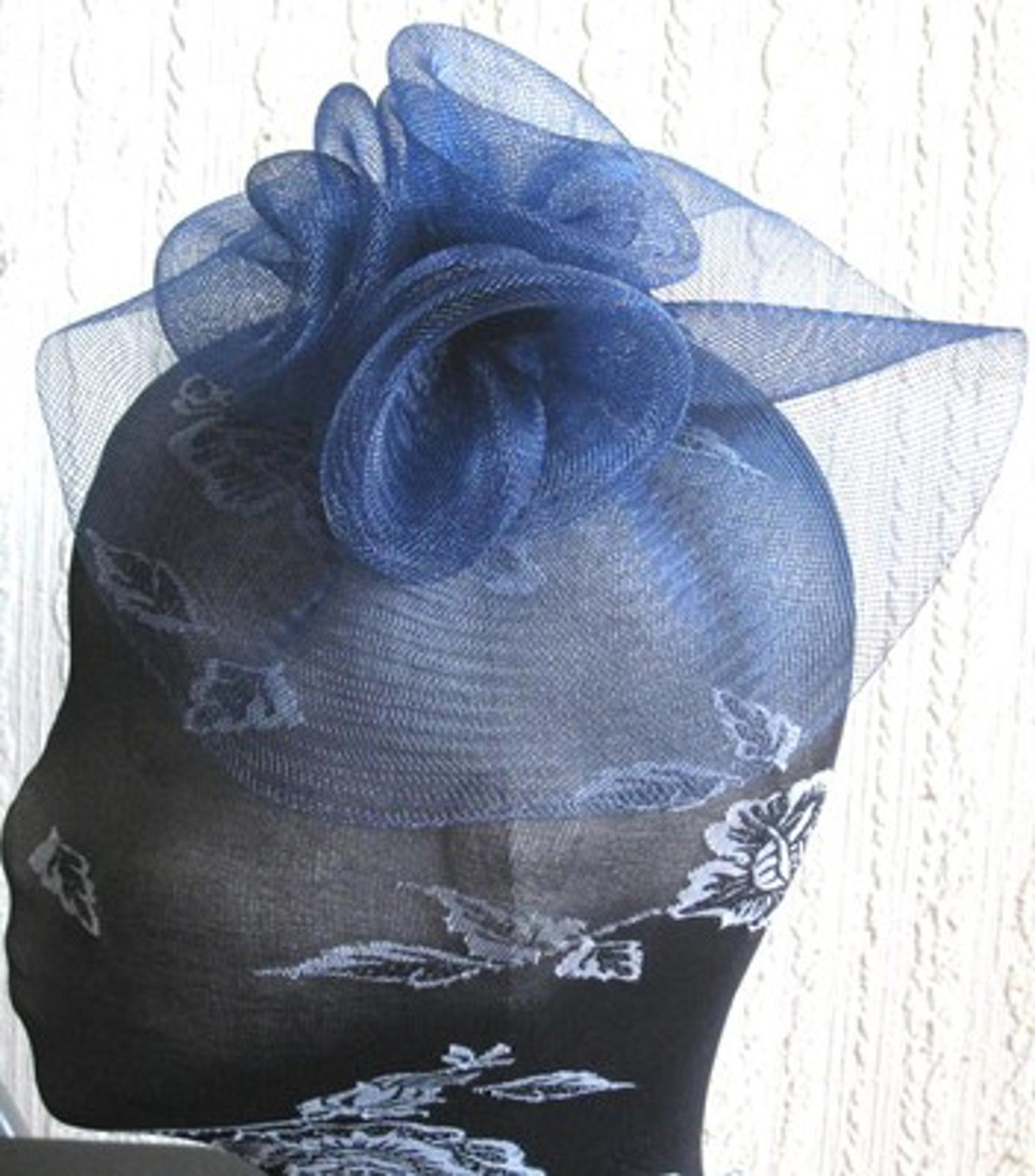 navy blue flower fascinator millinery  brooch clip wedding hat bridal ascot race
