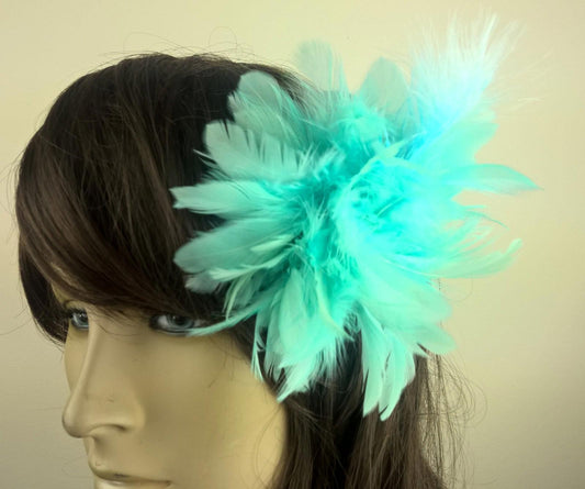 blue feather flower fascinator millinery hair clip wedding piece ascot race