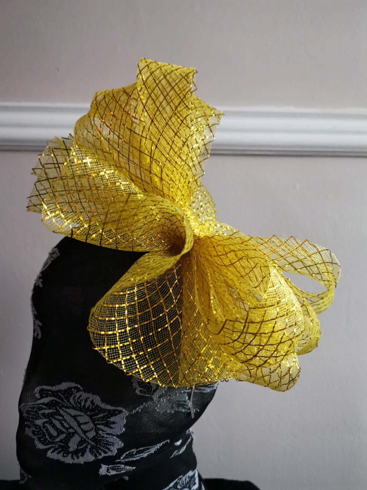 gold fascinator millinery burlesque headband wedding hat hair piece ascot race