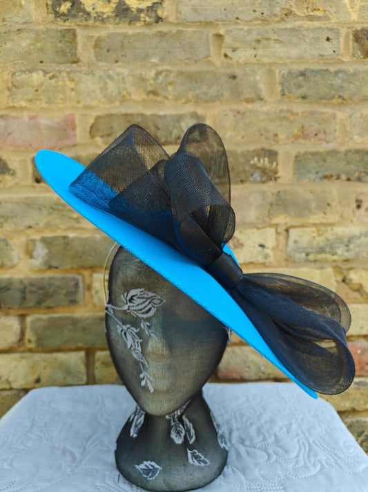 turquoise black large fascinator wedding hat  Kentucky Derby Royal Ascot bow