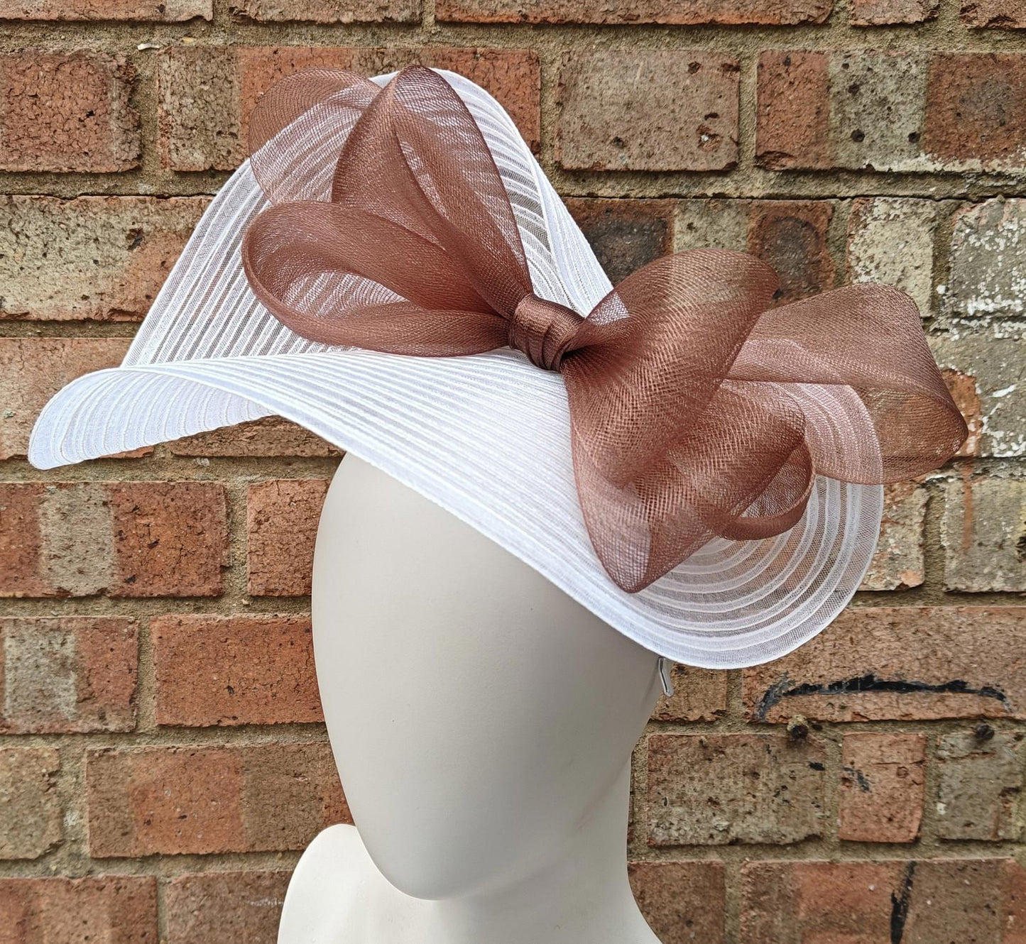 white light brown bow crinoline fascinator millinery headband wedding hat party cosplay