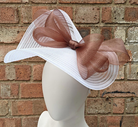white light brown bow crinoline fascinator millinery headband wedding hat party cosplay